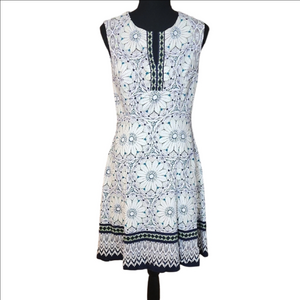 Maggy London White and Navy Floral Lace Midi Dress